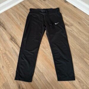 Nike Black Cropped Athletic Pants with Drawstring Waist | Size L
